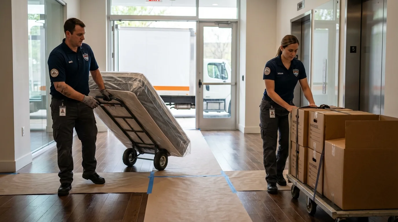 Professional apartment movers loading elevator in Walterboro, SC